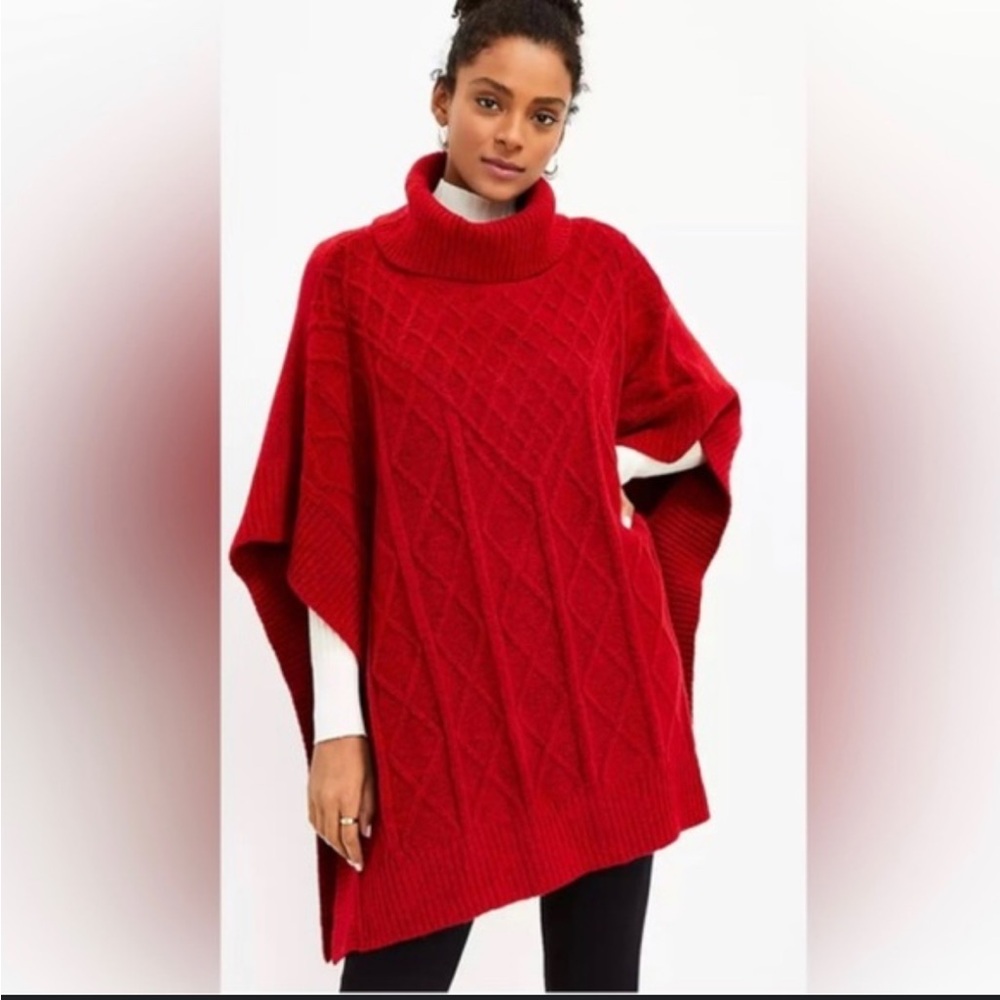 LOFT Red Soft Wool Blend Sweater Poncho Size XS/S